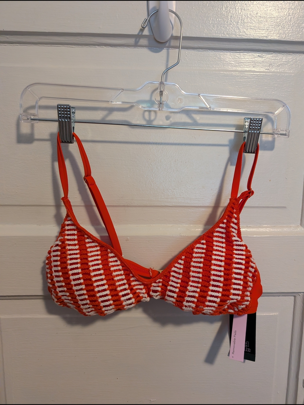 NWT Red & White Stripe Knit Bikini Swim Top w/ Adjustable Straps wild fable